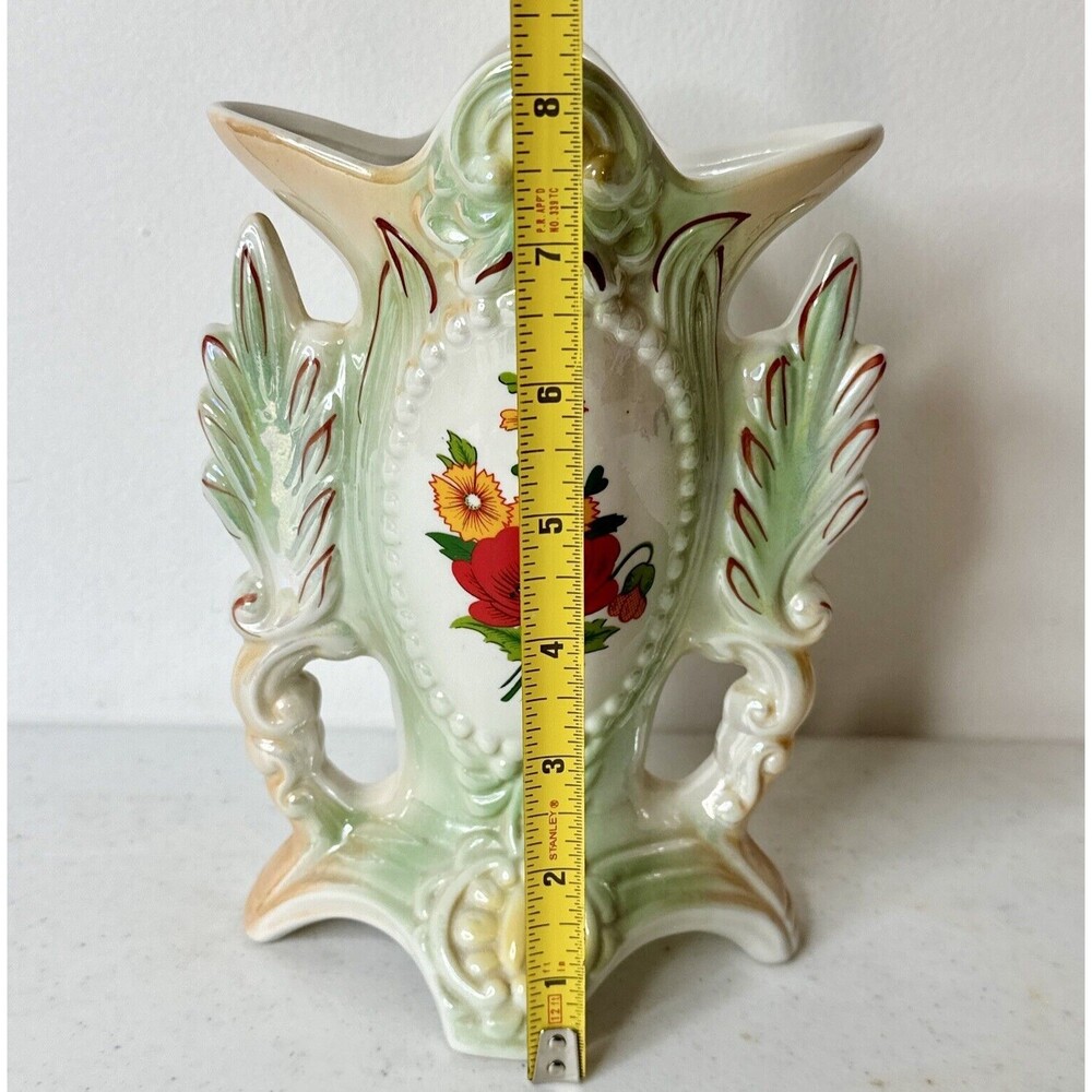 Floral Vase Lusterware Made in Brazil 1749 3D Effect Decor Green Yellow Vintage - Picture 2 of 8